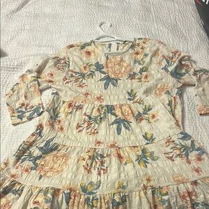 Zara Floral Cream Dress with Blue and Orange Accents
